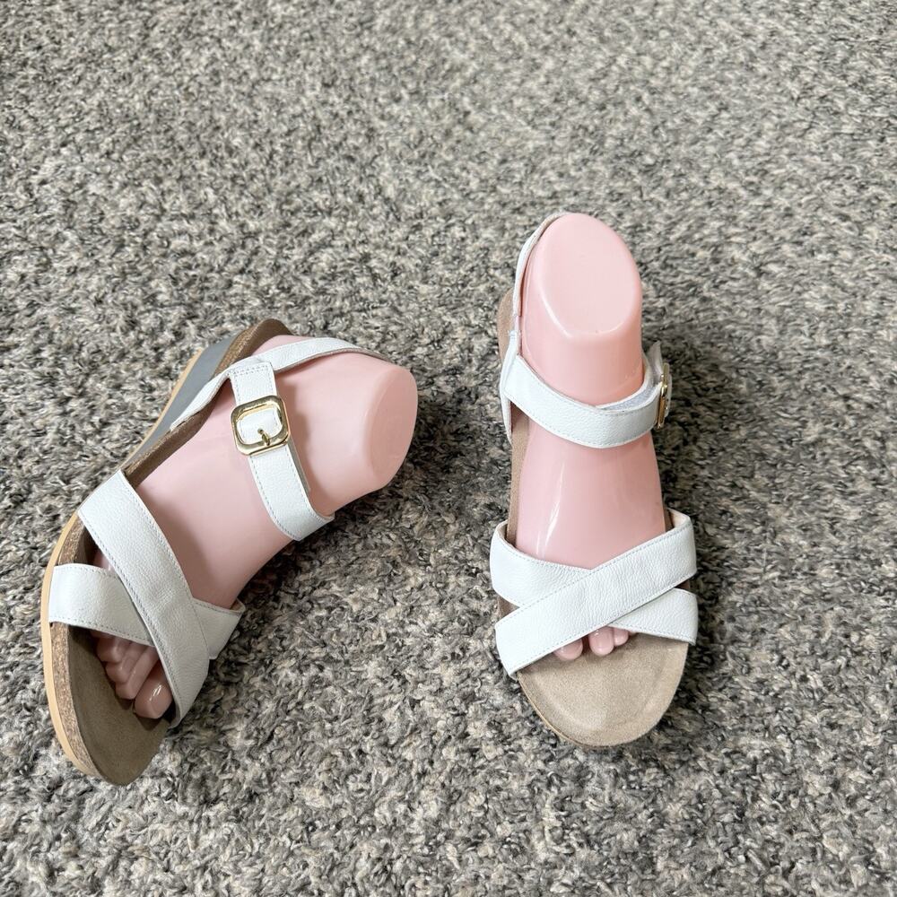 NAOT Throne Criss Cross Leather Wedge Sandals Womens 41 US 10 White Ankle Strap